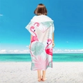 Quick-dry microfiber beach poncho with pink flamingo and tropical palm leaf print - Pull-over Style - Flamingo
