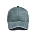 Detail view of washed cotton baseball cap with vintage finish and curved brim - Army Green