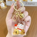 Lucky cat acrylic keychain with golden liquid glitter and bell accessory detail - Lucky Cat Family - Getting Rich / Individual Packaging