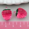 DIY strawberry resin pendant in translucent rose red with green leaves for jewelry making - Transparent Rose Red Acrylic Strawberry (22165)