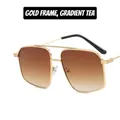 Irregular pilot sunglasses with gold metal double bridge and gradient tea lenses - Gold Frame Double Tea