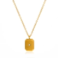 Gold plated stainless steel rectangular starburst necklace with round cubic zirconia - Octagonal Rectangular Starburst Style (TYN0133)