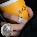 Silver woven layered open ring with a textured hollow design and adjustable fit - Multilayer Weave Hollow(JZ7679)