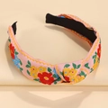Pink bohemian embroidered fabric wide knotted headband with colorful floral patterns - Pink Flower