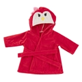 Red plush doll bathrobe with penguin hood and waist tie for 18 inch girl dolls - Red Woodpecker