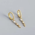 Eleganti orecchini a frangia in argento S925 dorato con tre ciondoli in diamanti CZ - Oro