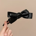 Barrette à nœud en satin noir élégante avec structure en pince banane style français - Pince Crabe Nœud en Dentelle / Noir
