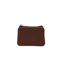 Minimalist dark brown canvas coin purse with zipper and white decorative stitching - Coffee