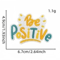 Macro detail of Be Positive colorful embroidered iron-on patch with size dimensions - Be Positive (20#)