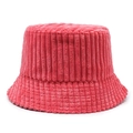 Pink wide-ribbed corduroy bucket hat with thick thermal fabric on white background - Adjustable / Pink