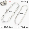 Zwei polierte silberne Edelstahl-Gliederkettenarmbänder mit magnetischem Kugelverschluss - Vierkantdrahtkette - Kleine Größe (17cm) / Stahlfarben
