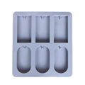 Detailed view of gray 6-cavity silicone mold with rectangle and oval shapes and hanging holes - 6-Cavity Square Soap Silicone Mold (Grey)