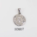Silver vintage irregular round pendant with relief portrait on stainless steel chain - HM07-Portrait / Silver