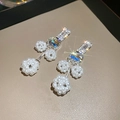 Macro view of crystal drop earrings featuring aurora crystals and sparkling pearl spheres - Silver Needle Long Style (HE27220) / White