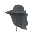 Detail of black sun hat featuring wide brim, breathable mesh and neck protection flap - M (56-58cm) / Dark Grey with Bow