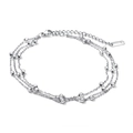 Elegant multi-layer silver stainless steel anklet with beaded chains and adjustable clasp - Steel