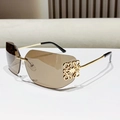 Frameless oversized square sunglasses with brown lenses and golden hollow logo - Gold Frame Tea Lens