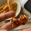 Vintage amber resin C-shape hoop earrings with golden metal details for a chic look - 33# Silver Needle-Gold-Coffee (Amber C-Shape Hoop)
