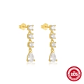 Golden S925 sterling silver tassel earrings with white zircon teardrop pendant design - Long Tassel Water Drop Style (Gold #4)