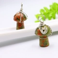 Pendentif champignon en Unakite fait main avec fil d'argent et pierre naturelle - Unakite Ton Argent
