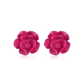 Vibrant rose red flower stud earrings with a glossy finish for Independence Day - Style 20-Rose Red Rose Flower Stud Earrings
