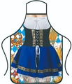 Oktoberfest apron featuring traditional Bavarian Dirndl print with blue pleated skirt - Style 8/Sexy Dirndl Illustration