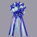 Large double-layered blue and white striped gift pull bow with elegant long ribbon tassels - Vertical Stripe Royal Blue