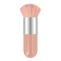 Portable foundation brush with pink yellow purple gradient bristles and pink handle - Small Chubby Light Pink Silver Rainbow Hair