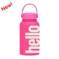 650ml rose pink matte stainless steel insulated bottle with white hello print - Fluorescent Pink Hello