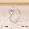 Anillo abierto de acero inoxidable plateado con diseño de gota de agua de 10 mm - US 9 / Ancho 10mm / Color Acero (KR111376-MOZO)