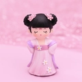 Traditional resin doll ornament featuring a girl in a pink and purple Hanfu dress - 4.5x4x6.5cm / Small Size Tsundere Pose (1003-3A)