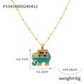Groen emaille olifant hanger ketting met kleurrijke kristallen en gouden ketting - Gouden Blauwe Olifant Stijl(P1941)