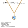 Rose gold stainless steel necklace with March light sapphire pendant for women - March Light Blue - Rose Gold