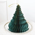Dark green honeycomb paper Christmas tree ornament with elegant gold trim and hanging string - 24cm / Dark Green