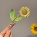 Sparkling yellow sunflower hair claw clip with crystals and golden alloy finish - Yellow Sunflower-YZAP45-7