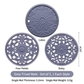 Set di 3 sottopentola grigi in silicone resistenti al calore con motivi floreali - 20cm Set da 3 / Grigio