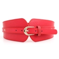 Cinturón ancho de mujer en cuero sintético rojo con elegante hebilla de metal dorado - Rojo / 87cm
