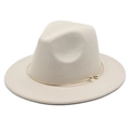 Classic beige wool felt fedora hat with elegant gold metal decorative band for winter - M (56-58cm) / Beige