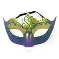 Detail of purple and gold sequin masquerade mask with glitter accents and elastic band - Painted Mask [Purple Gold]