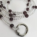 Beaded bag strap with purple and transparent pearls and silver spring gate ring - Clear Grey [Silver Buckle]