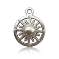 Macro view of silver vintage sun pendant with top loop and soft reflection on white background - Antique Silver Moon 16x19mm