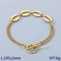 Pulsera de cadena de acero inoxidable dorado con eslabones ovales y cierre OT - Estilo 1 Empalme Hueco Ovalado (KB170588-Z) / Dorado
