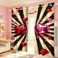 Pink gemstone heart curtains with black and white radial stripes for Valentine's Day decor - 142*160CM (Set of 2) / Red Gold Radial Heart