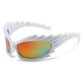 Occhiali da sole sportivi bianchi a forma di ali con lenti colorate sfumate - Montatura Bianca Specchio Arancio-Rosso