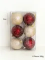 8cm Kerstballenset met rode en champagnekleurige ballen en gouden ster-pailletten - 8CM 6-delige Set (Wijnrood/Champagne)