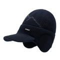 Gorro de punto de invierno azul marino con orejeras, visera y forro cálido grueso - Azul marino