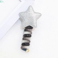Coletero de espiral estilo cordón con estrella de purpurina plateada y degradado - Negro Blanco Degradado Estrella de Plata