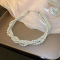 Collier de perles blanches tissé multicouche de style vintage français sur plateau chic - 23# Collier - Blanc Multicouche
