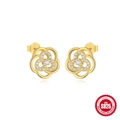 Elegante goldene Blumenohrringe aus S925 Sterling Silber mit Zirkonia-Akzenten - Drei-Ring Blumenstil