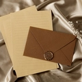 Vintage stationery set with linen texture envelope, lined paper and bronze wax seal - 3 Coffee Envelopes + 10 Kraft Papers + 3 Wax Seals / Coffee